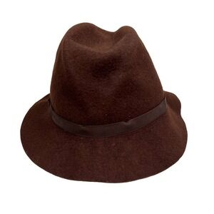 L.L. Bean Cloche Hat‎ Felt Wool Ribbon Trim Brown Women Size 23 in
